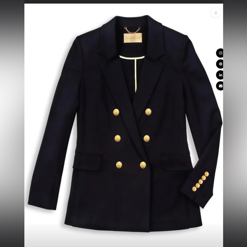 Double-Breasted Black Blazer with Gold Buttons